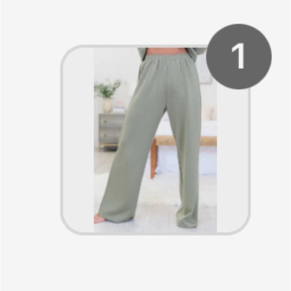 Let's Just Stay Olive Knit Wide Leg Pants Pink Lily - Picture 4 of 4